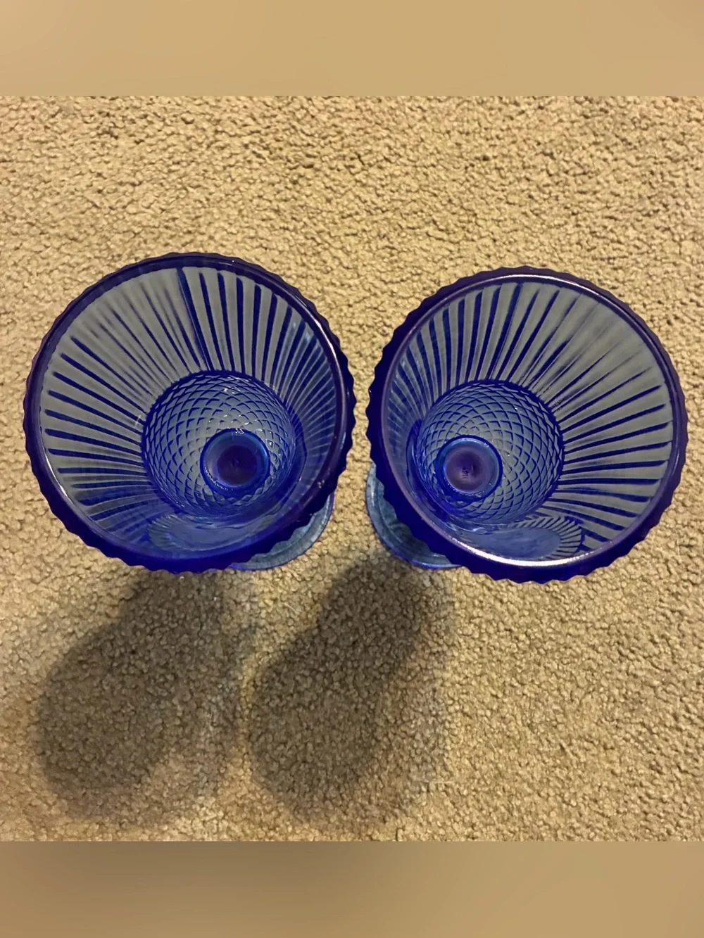 Pair of Avon Cobalt Blue Washington Goblets Glasses Vintage Cape Cod Collection